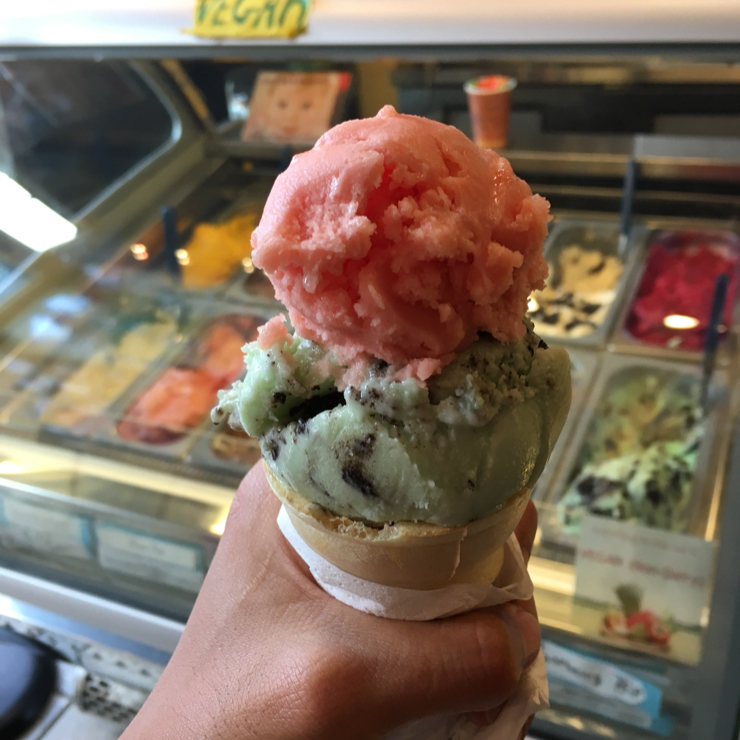 Vegan user review of Holy Gelato! in San Francisco. Blood Orange Sorbet and Mint Cookies Gelato