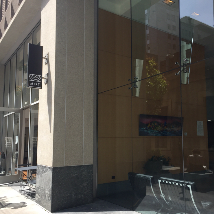 Vegan user review of Mixt in San Francisco. Entrance is on the left in Commercial St