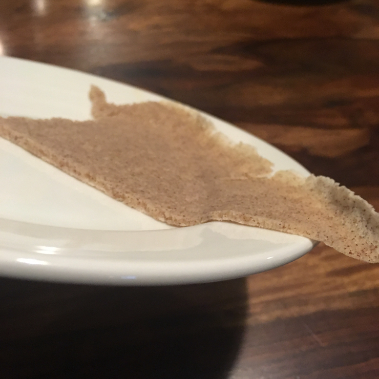 Vegan user review of Enssaro in Oakland. Very thin Injera