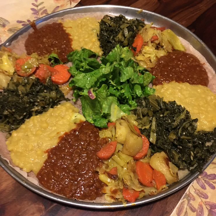 Vegan user review of Enssaro in Oakland. 3x Vegetarian Combo, the Misir Wot is really spicy