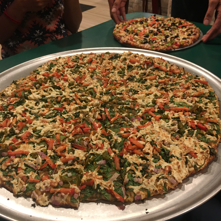 Vegan user review of Best Desi Pizza in Campbell. Giant Pizza for $30, Chaat Mint Flavor, Fed 4 hungry people, possibly could feed 5.
