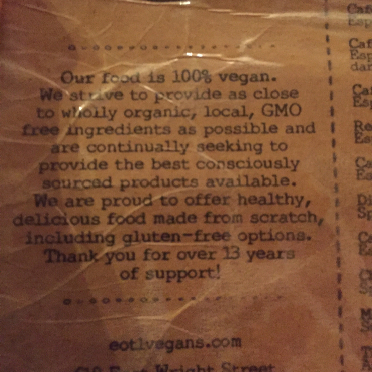 Vegan user review of End Of The Line Cafe in Pensacola. 