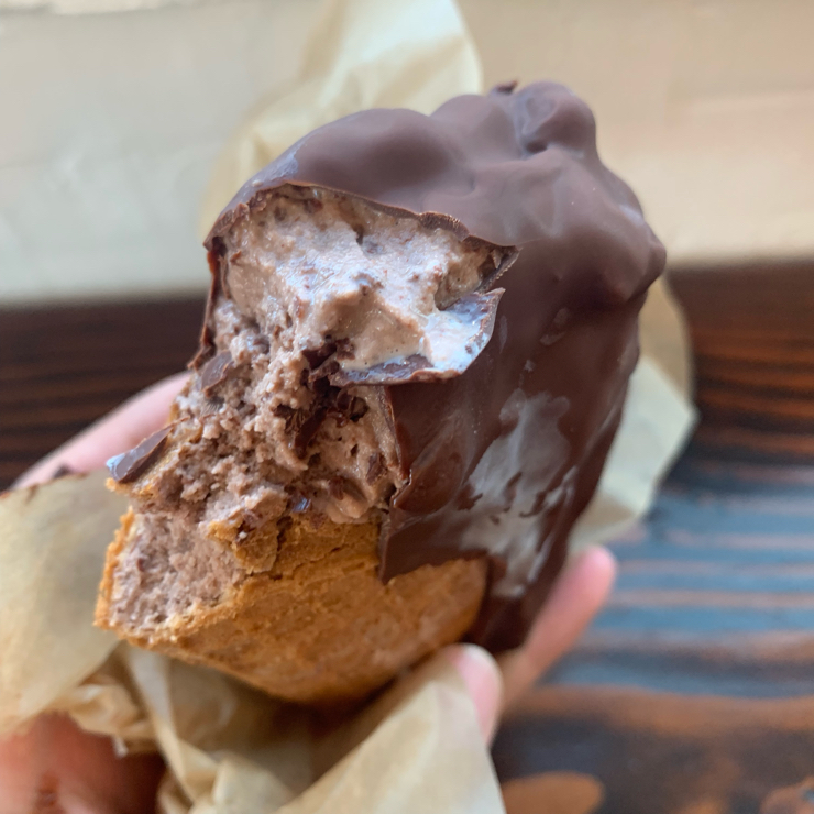 Vegan user review of Rocko's Ice Cream Tacos. Vegan Ice cream taco. They had two rotating vegan flavors, mint chocolate and coconut milk matcha. Sampled the matcha and it wasn’t that good, but the mint chocolate was perfect. The vegan/GF waffle cone is 25 cents extra, and their vegan dips are dark chocolate or peanut butter.